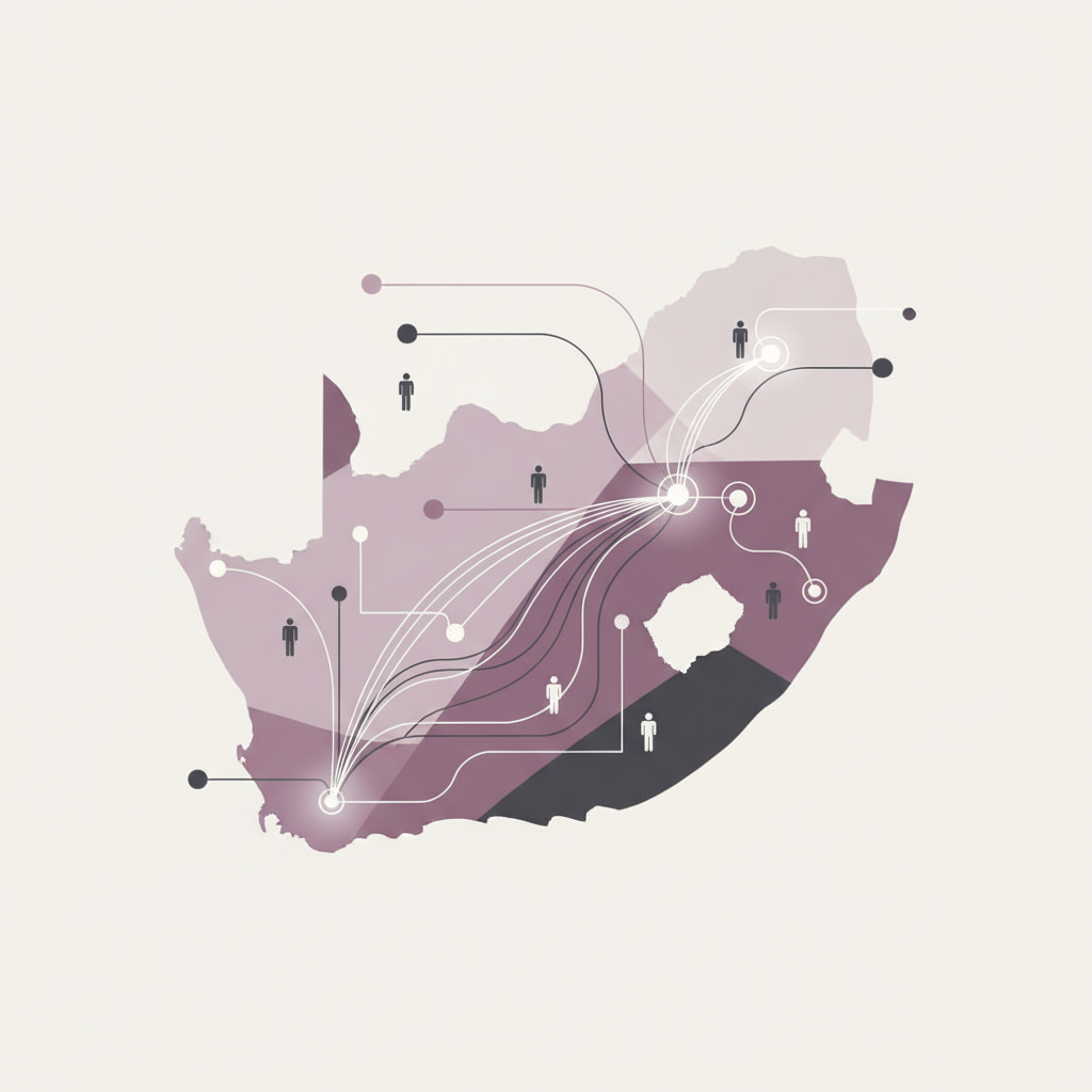 Abstract digital network over a South African map